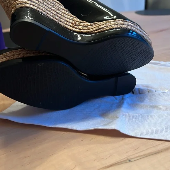 STUART WEITZMAN Wedge Sandals Black Patent Leather - Picture 6 of 9